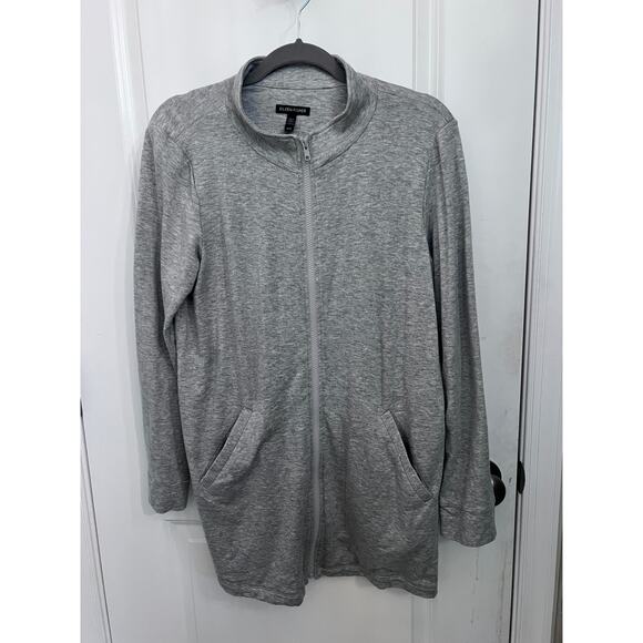 EILEEN FISHER STRETCH FULL ZIP M GRAY JACKET USA MADE COMFY LOUNGE quiet luxury